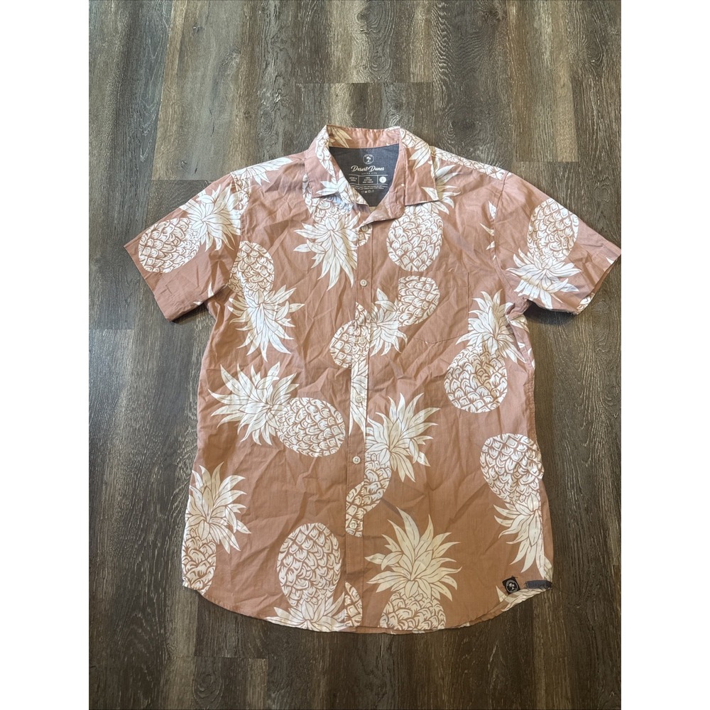 Desert Dunes Mens Large Short Sleeve Button Up Shirt All Over Pineapple Print